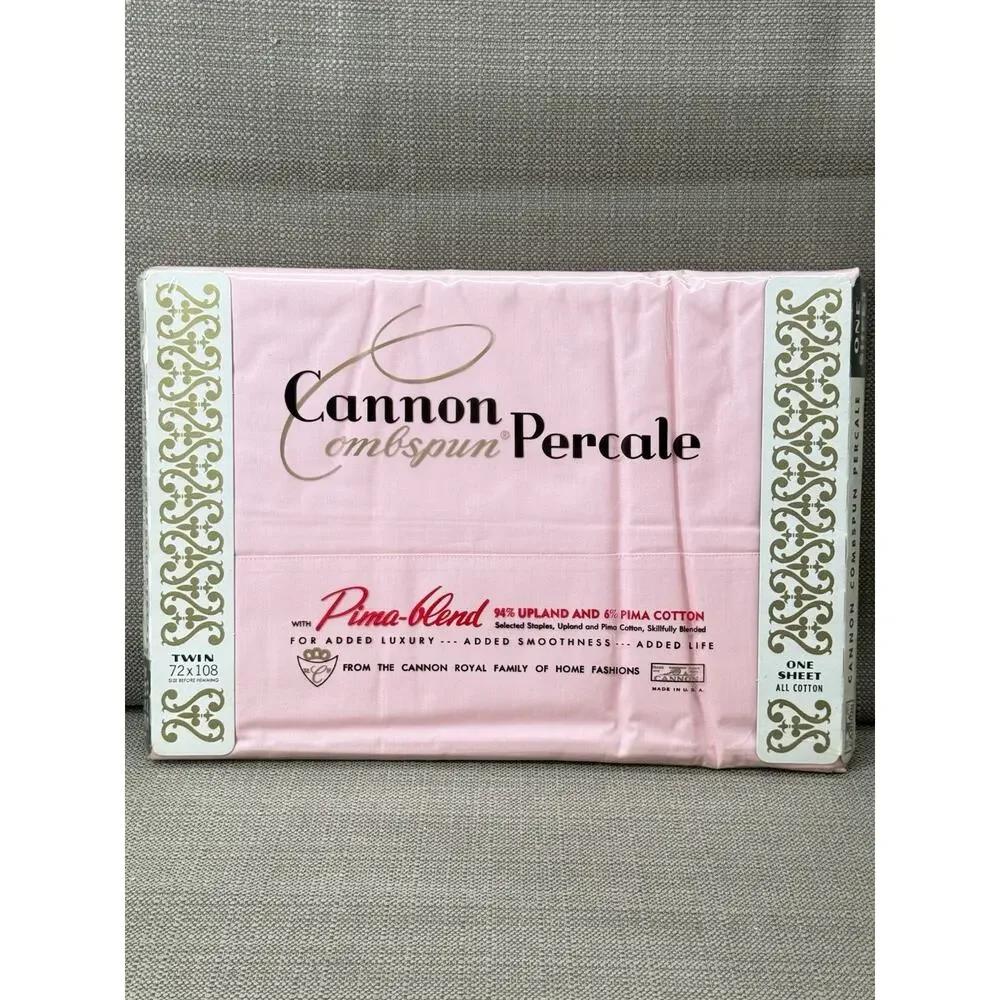 Vintage NOS Cannon Percale Twin Sheet Set Pink Pima Cotton Blend 4 Pc NIP